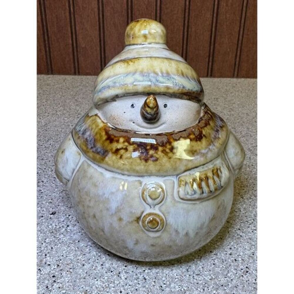 Kirklands Potters Garden Winter Snowman Figurine Ivory Brown VTG Chubby Round